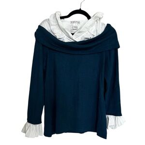 Alberto Makali Blue and White Off-Shoulder Top